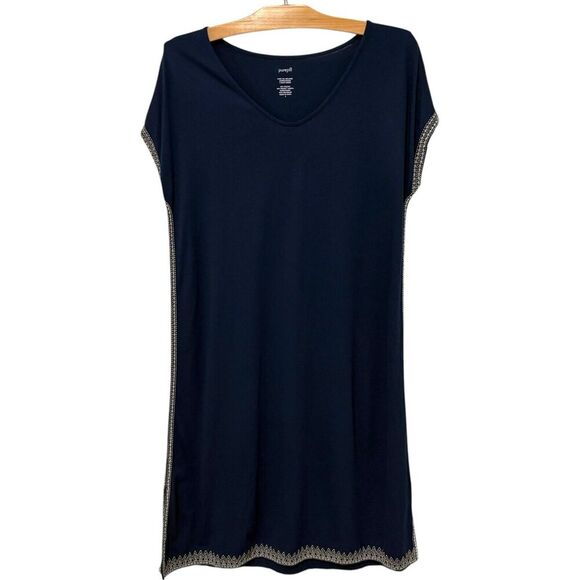 J. Jill | Dress Navy Embroidered T-Shirt Short Sleeve Knee Length- Size Small - Picture 1 of 8